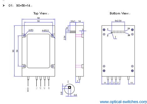 1X4 Fiber Optic Switch Dimension