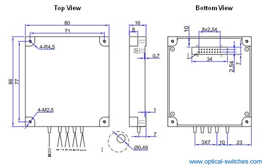 1X8 Optical Switch Dimension