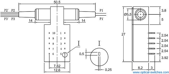 Dual 1X2 Optical Switch Dimension