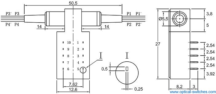 Dual 2X2 Bypass Optical Switch Dimension